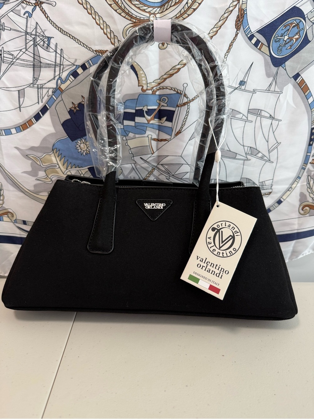 Valentino Orlandi Black Suede Structured Shoulder Tote NWT
